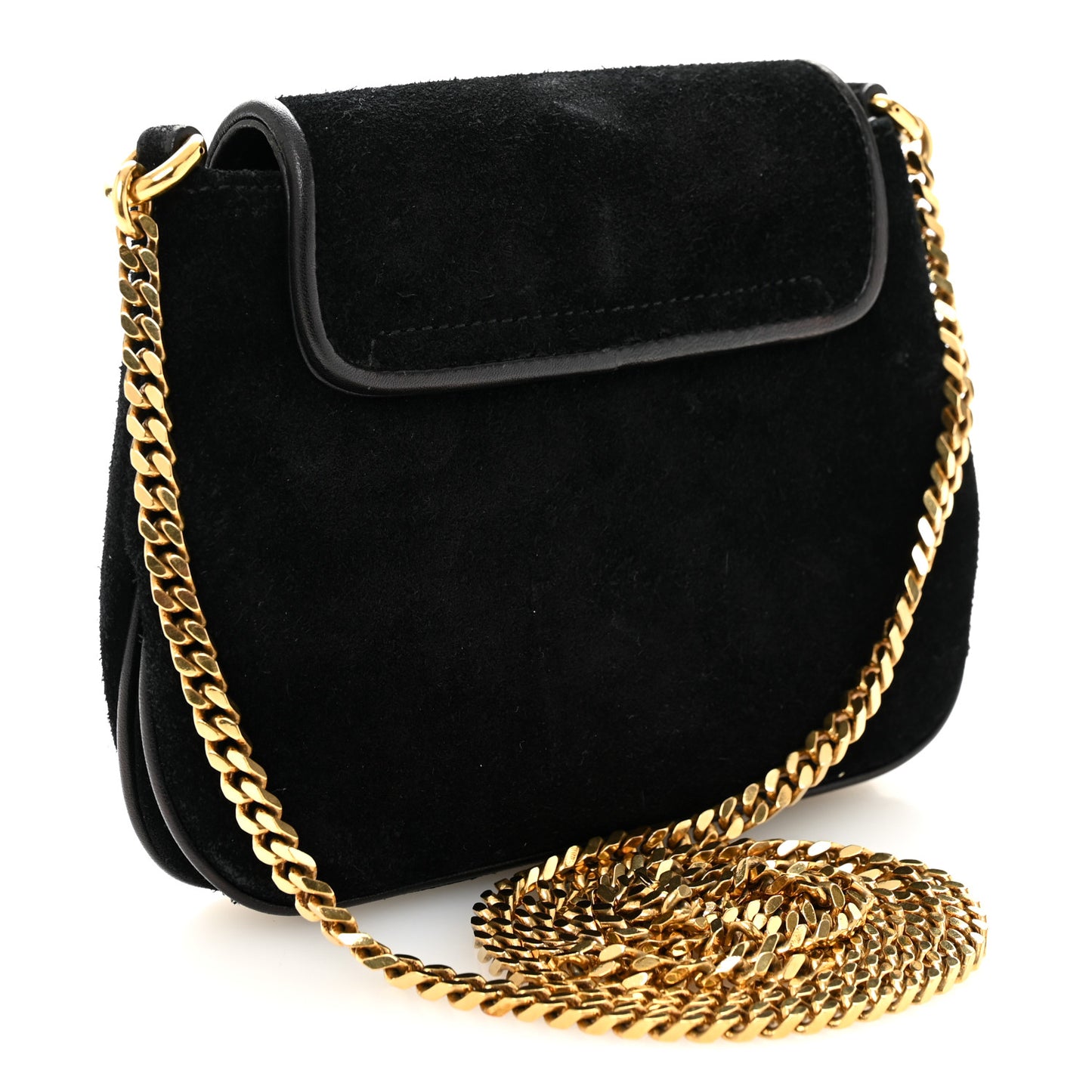 Suede Crystal 1973 Small Chain Shoulder Bag Black