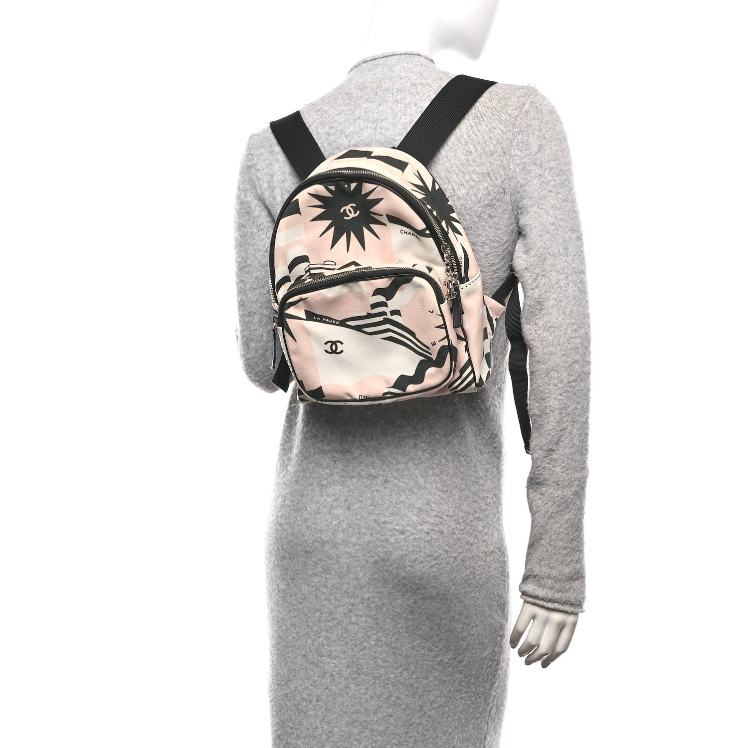 Chanel Canvas Cruise La Pausa Print Backpack Pink White Black