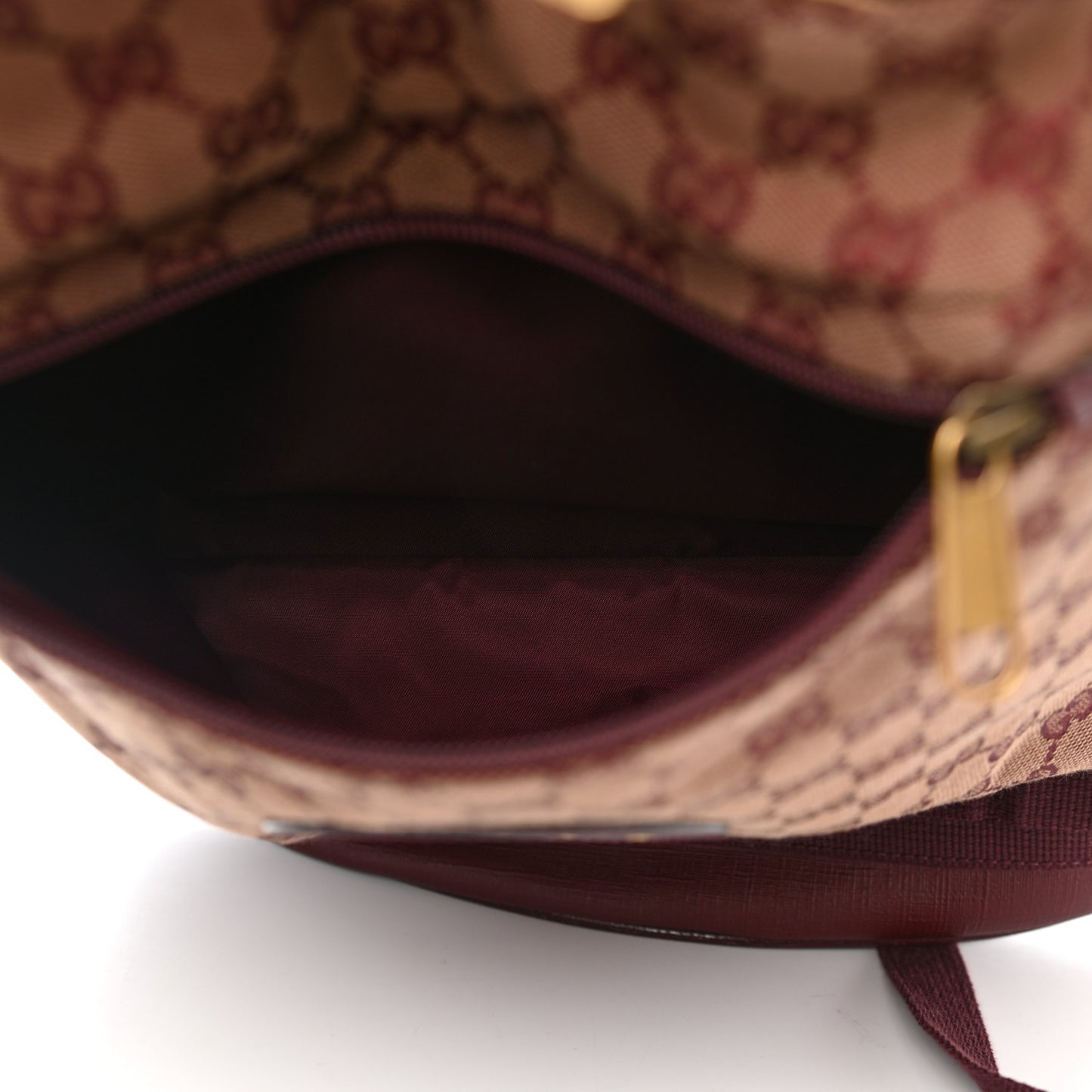 GG Monogram Script Logo Large Double Pocket Backpack Sahara Rubino Bordeaux