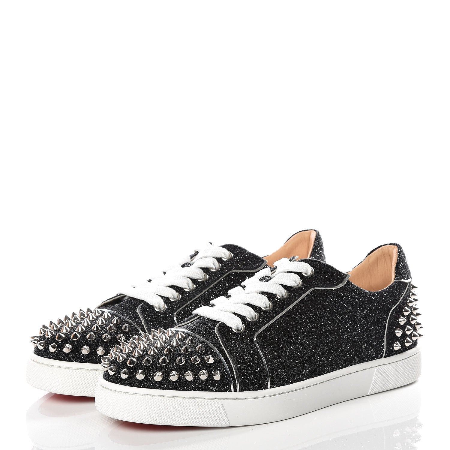 Christian Louboutin Crosta Womens Vieira Spiked Flat Comete Sneakers 39.5 Black Silver 2 of 11