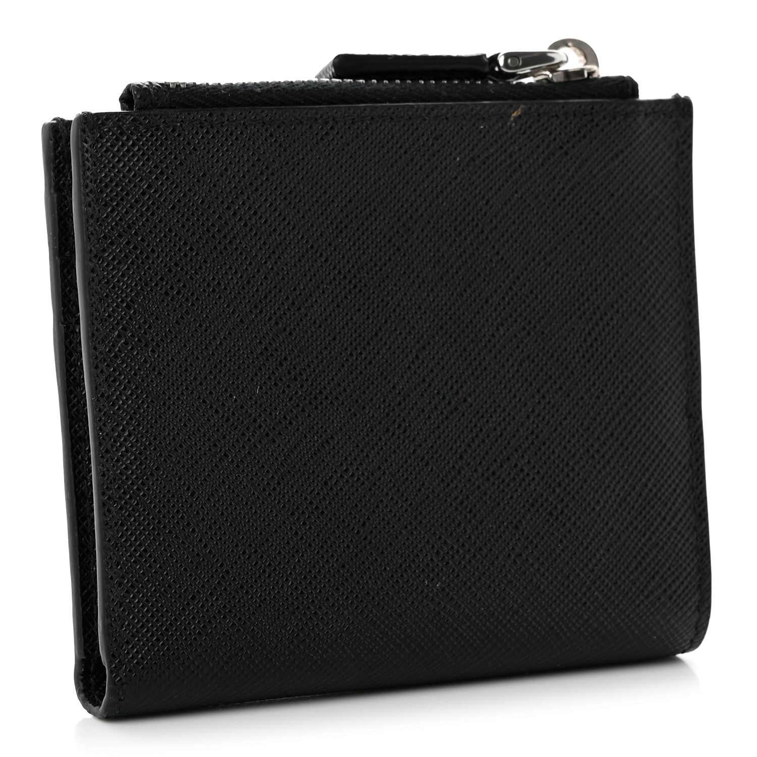Prada Saffiano Metal Card Holder Compact Wallet Black 3 of 10
