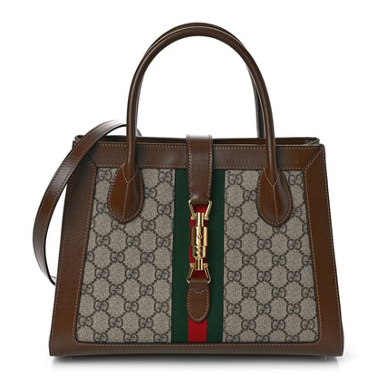 Gucci GG Supreme Monogram Azalea Calfskin Web Medium Jackie 1961 Tote Beige Ebony Brown Sugar 1 of 7
