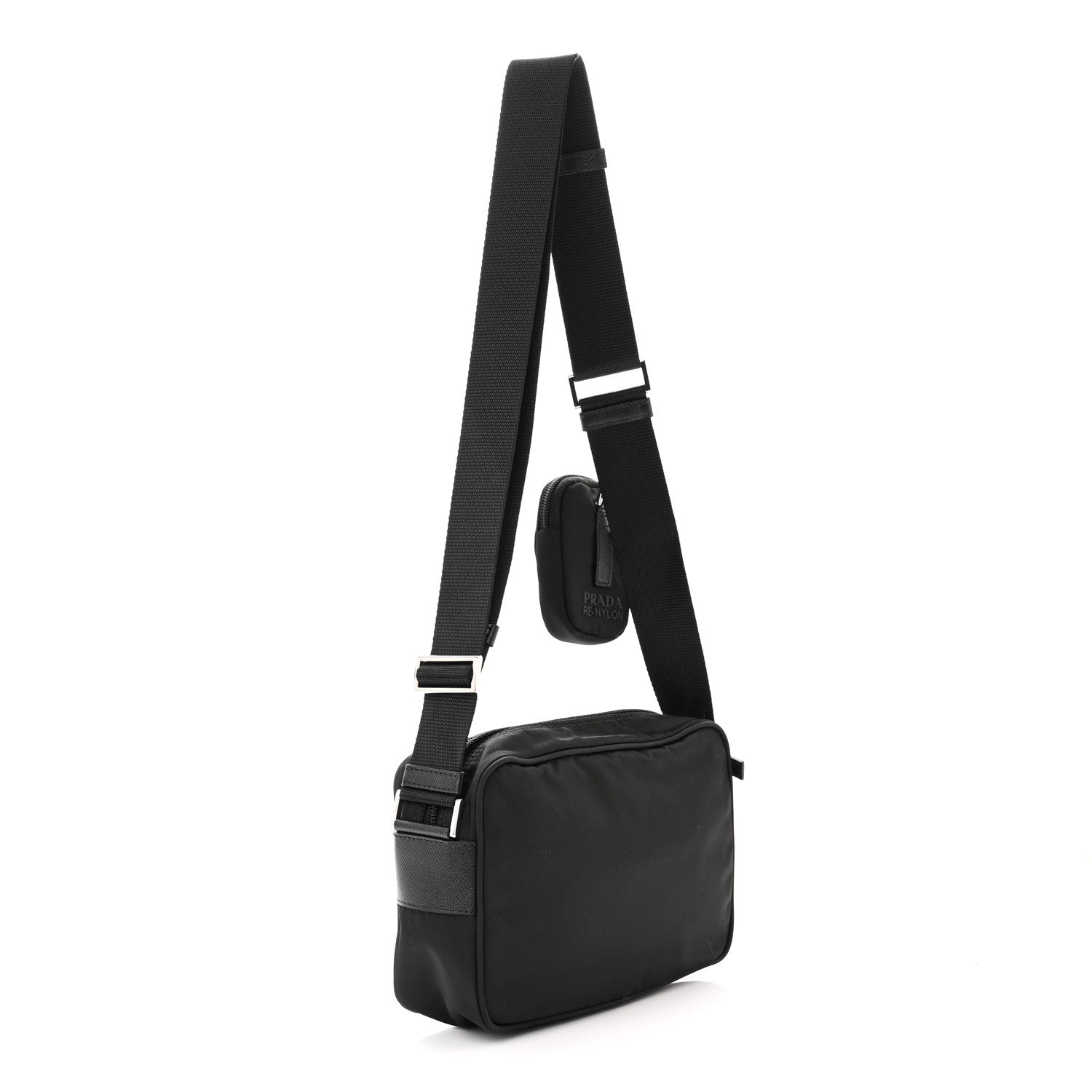 Prada Re-Nylon Vela Saffiano Pocket Double Zip Shoulder Bag Black 3 of 10