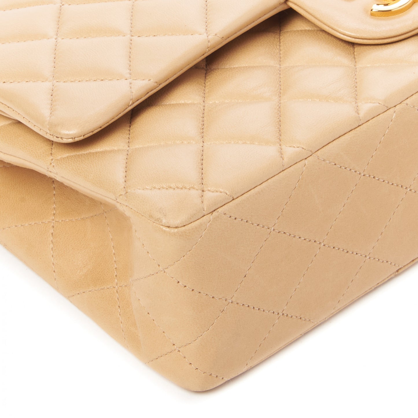 Lambskin Quilted Medium Double Flap Beige