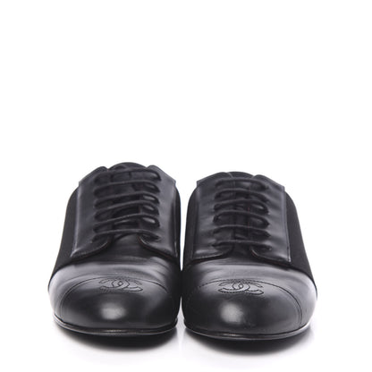 Chanel Calfskin Elastic Lace Up Cap Toe CC Loafers 35.5 Black 2 of 8