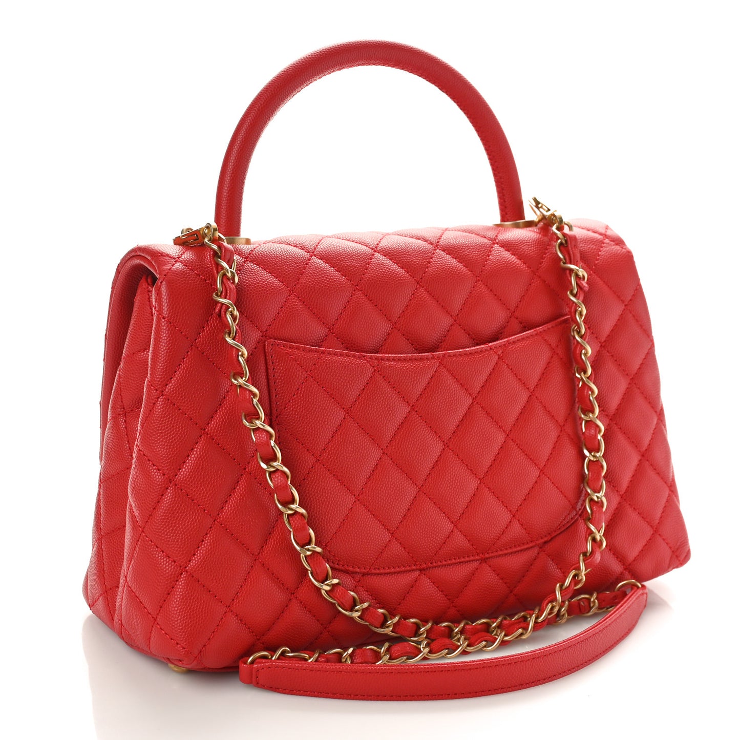Caviar Quilted Small Coco Handle Flap Red