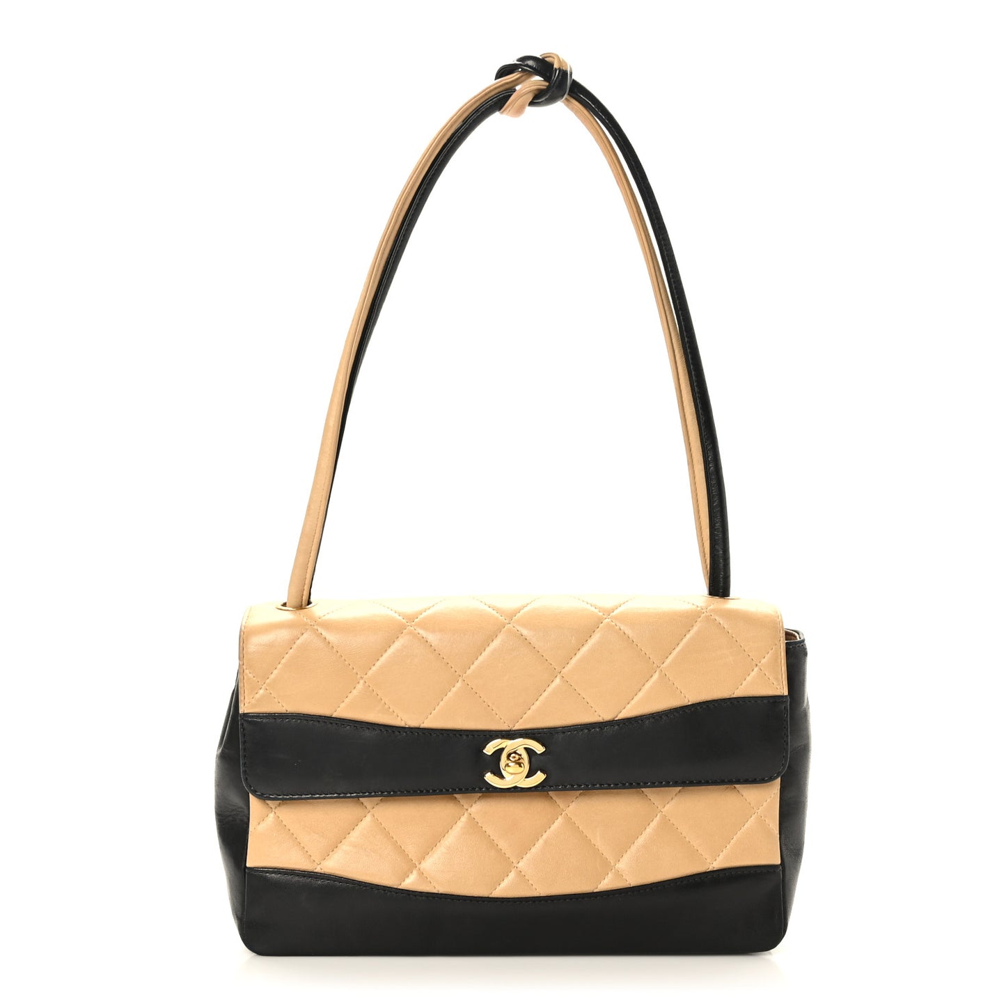 Lambskin Quilted Medium Single Flap Beige Black