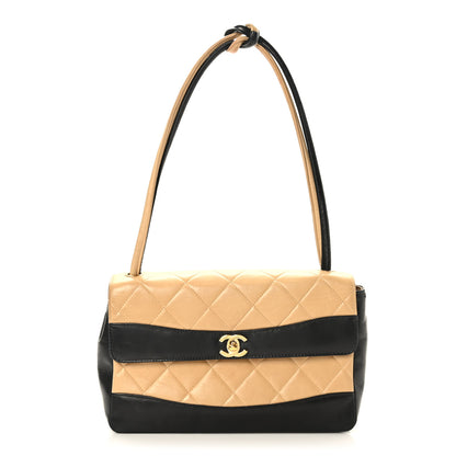 Chanel Lambskin Quilted Medium Single Flap Beige Black 1 of 9