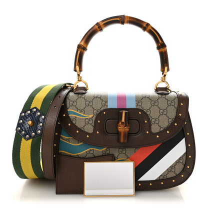 Gucci GG Supreme Monogram Studded Calfskin 100 Centennial Geometric Medium Bamboo 1947 Top Handle Bag  Beige Ebony Multicolor 3 of 11