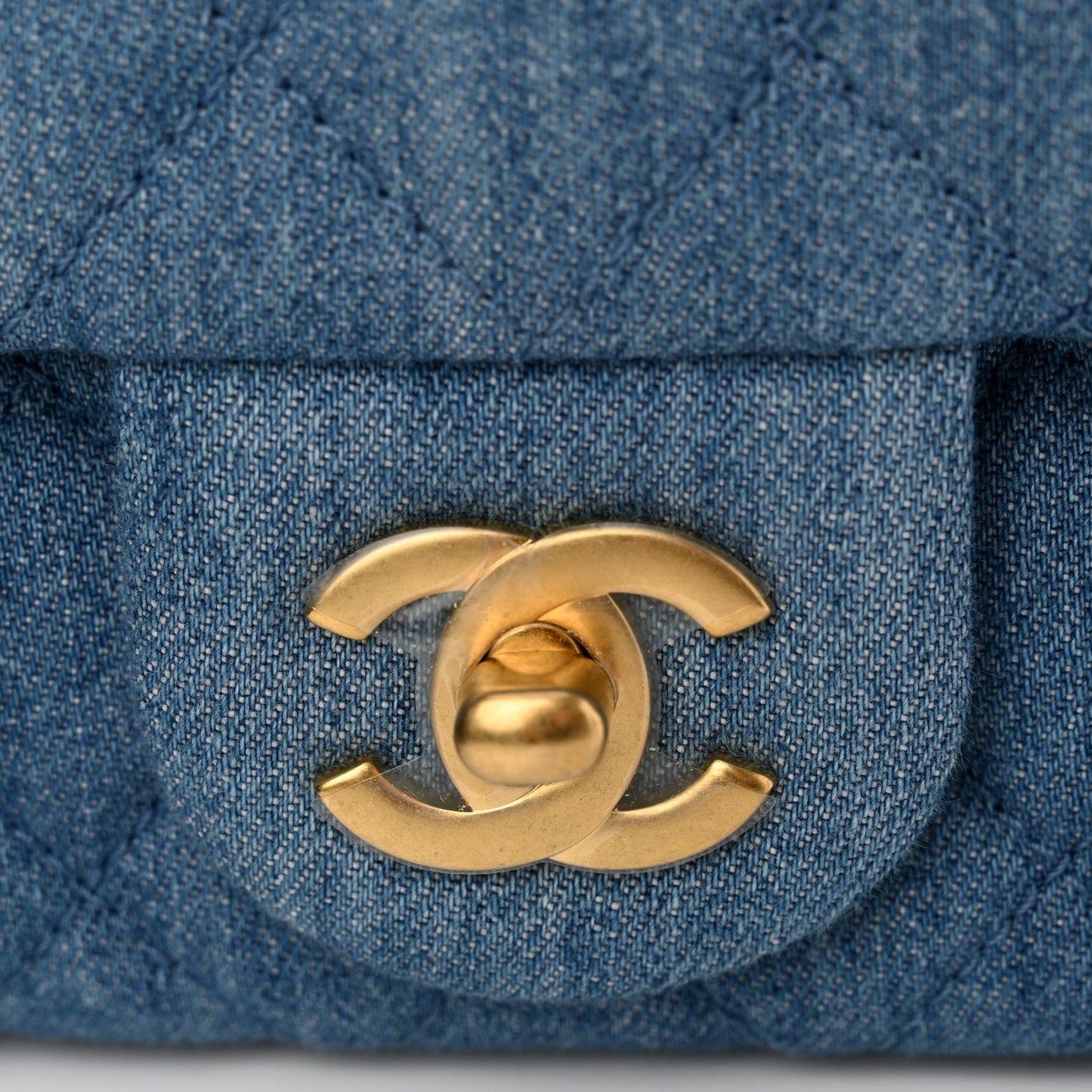 Denim Quilted Mini Pearl Crush Rectangular Flap Blue
