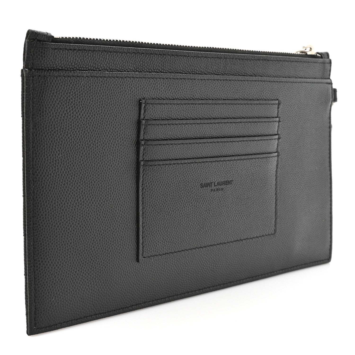 Saint Laurent Grain De Poudre Chevron Monogram Large Bill Pouch Black 3 of 7