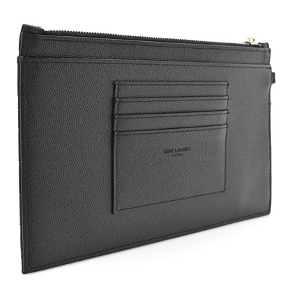 Saint Laurent Grain De Poudre Chevron Monogram Large Bill Pouch Black 3 of 7