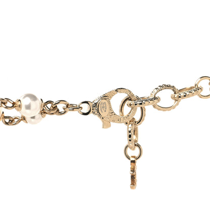 Chanel Crystal Pearl CC Charms Long Necklace Gold 4 of 5
