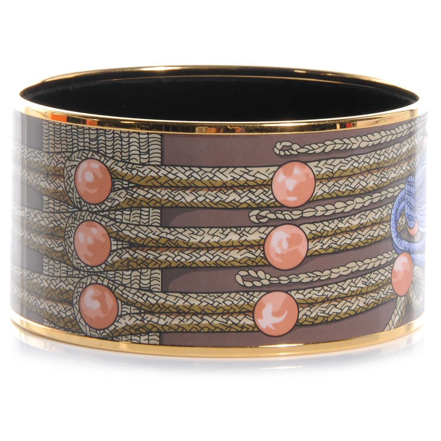 Hermes Enamel Printed Brandebourgs Extra Wide Bracelet 70 Passe Brown 3 of 6
