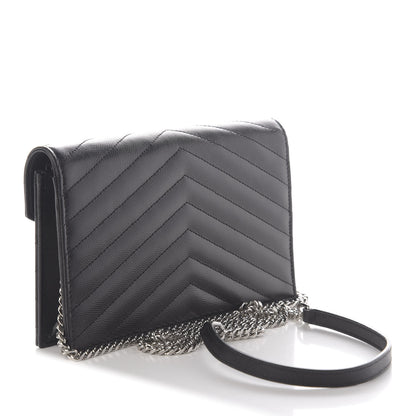 Saint Laurent Grain De Poudre Matelasse Chevron Monogram Envelope Chain Wallet Black 3 of 9