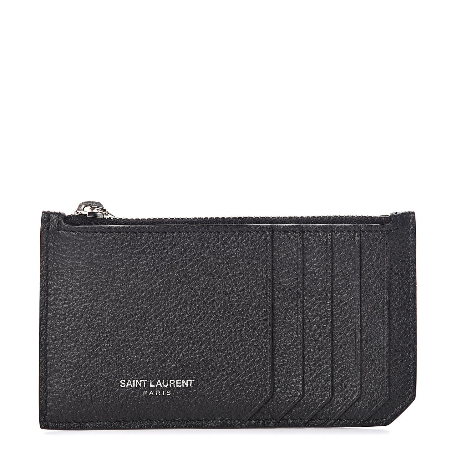 Grained Calfskin 5 Fragments Zip Pouch Card Holder Black