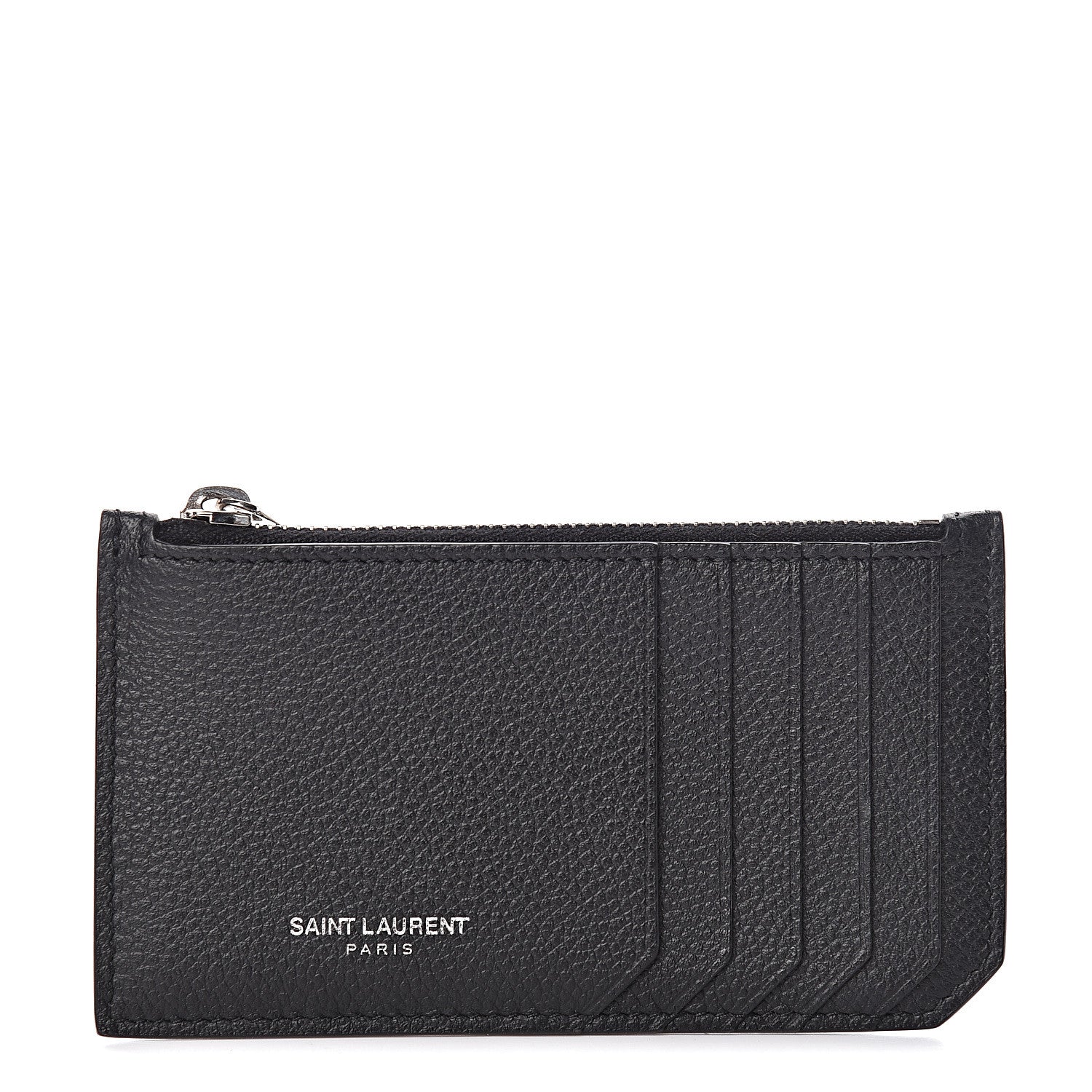 Saint Laurent Grained Calfskin 5 Fragments Zip Pouch Card Holder Black 1 of 7