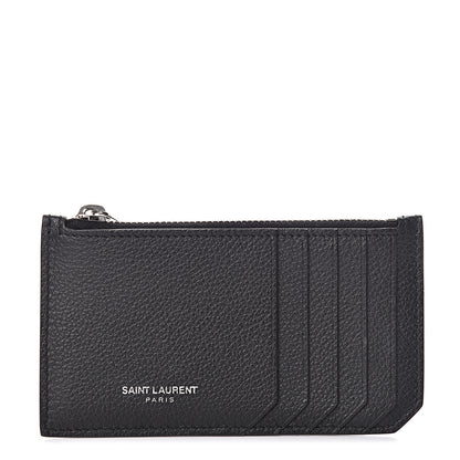 Saint Laurent Grained Calfskin 5 Fragments Zip Pouch Card Holder Black 1 of 7