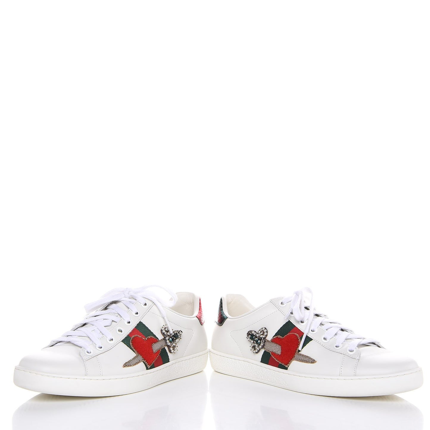 Calfskin Ayers Web Pierced Heart Embroidered New Ace Sneakers 38.5 White