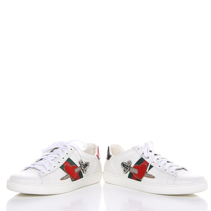 Gucci Calfskin Ayers Web Pierced Heart Embroidered New Ace Sneakers 38.5 White 5 of 11