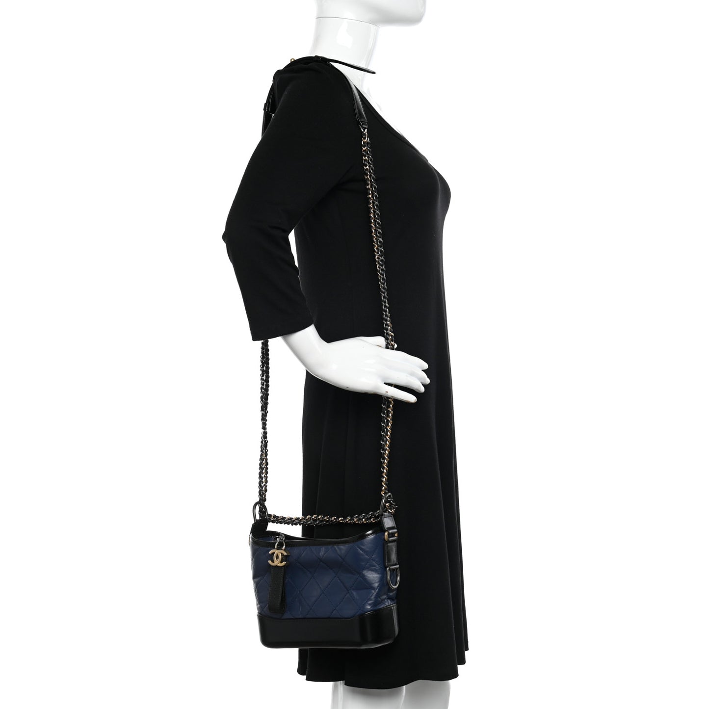 Aged Calfskin Quilted Small Gabrielle Hobo Navy Black