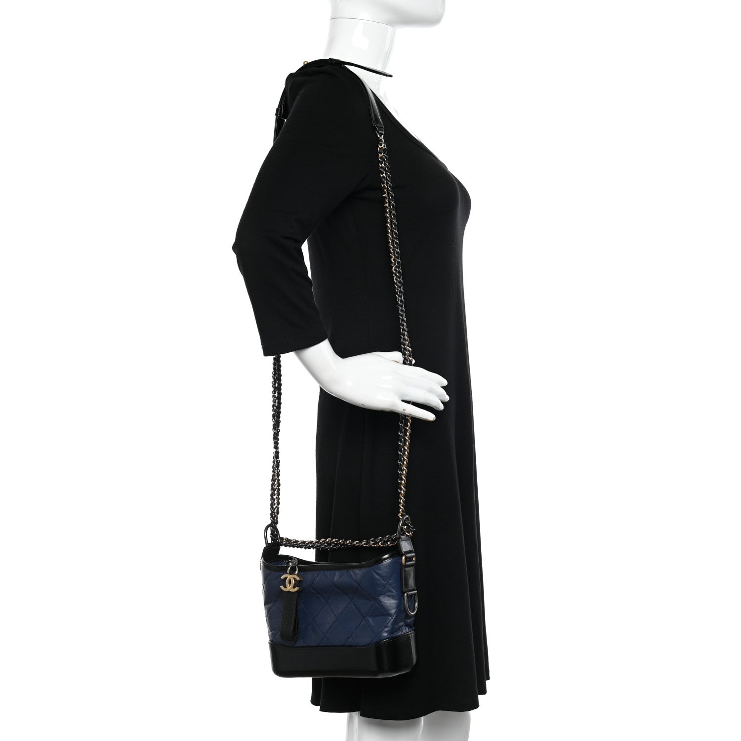 Chanel Aged Calfskin Quilted Small Gabrielle Hobo Navy Black 2 of 10