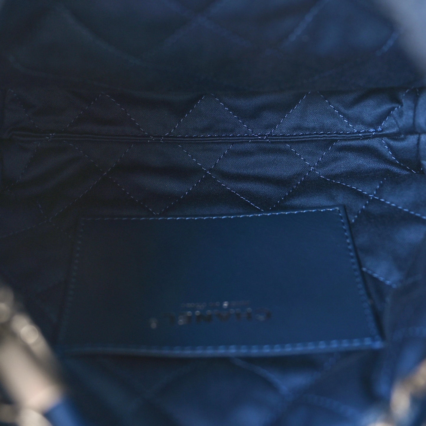 Washed Denim Quilted Studded Mini Chanel 22 Blue