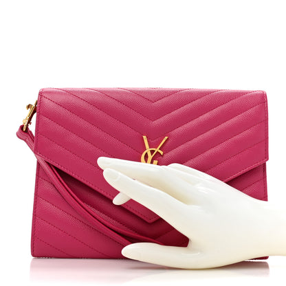 Saint Laurent Grain De Poudre Matelasse Chevron Monogram Envelope Clutch Fuchsia 2 of 10