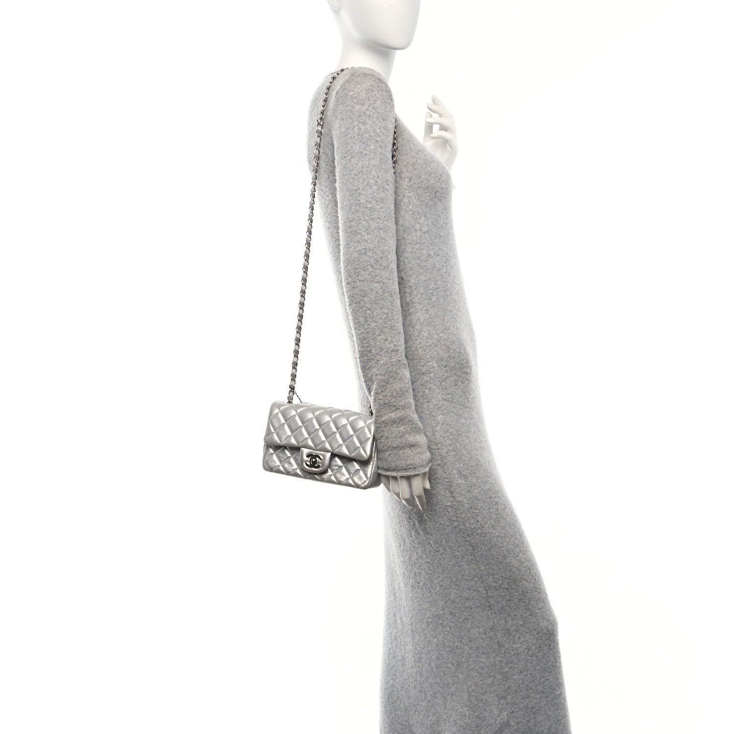 Chanel Metallic Lambskin Quilted Mini Rectangular Flap Silver 2 of 10