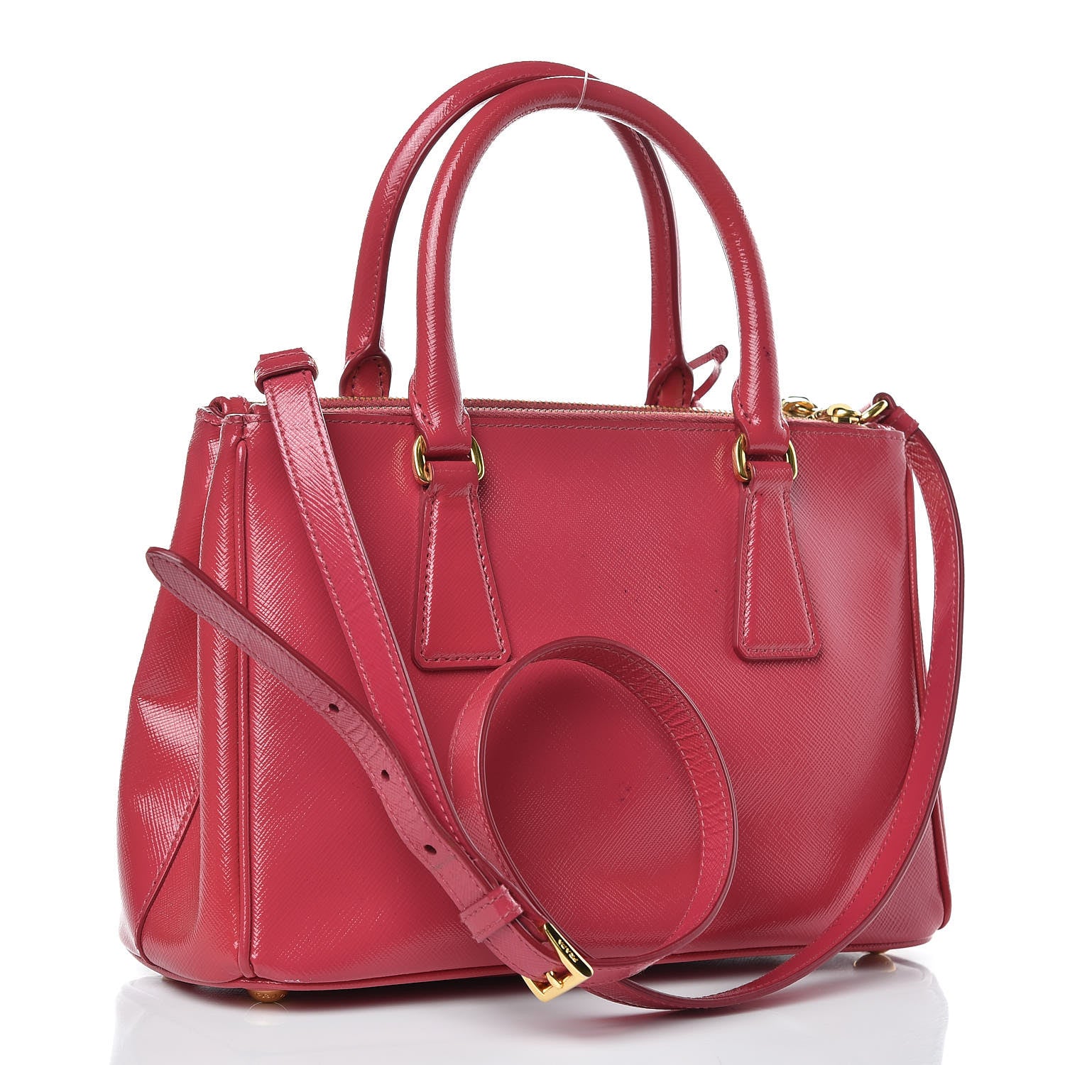 Prada Saffiano Vernice Mini Galleria Double Zip Tote Peonia 3 of 14