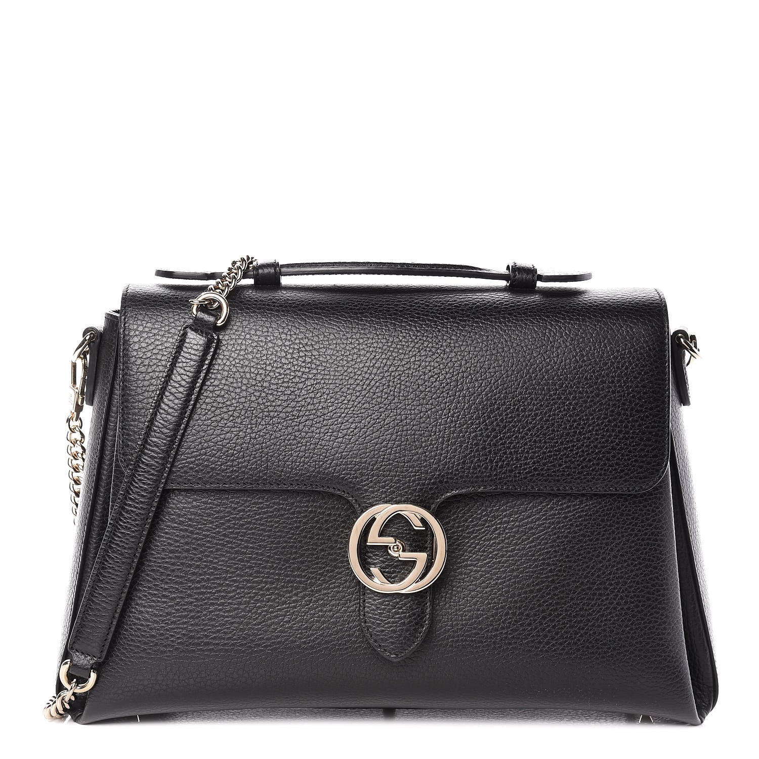 Gucci Dollar Calfskin Medium Interlocking G Top Handle Shoulder Bag Black 1 of 10