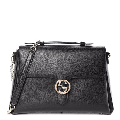 Gucci Dollar Calfskin Medium Interlocking G Top Handle Shoulder Bag Black 1 of 10