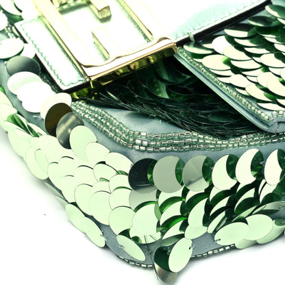 Fendi Satin Paillettes Catalan Mirror Mini Baguette 1997 Green 8 of 8