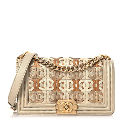 Chanel Metallic Lambskin Medium Golden CC Boy Flap Dark Gold 1 of 16