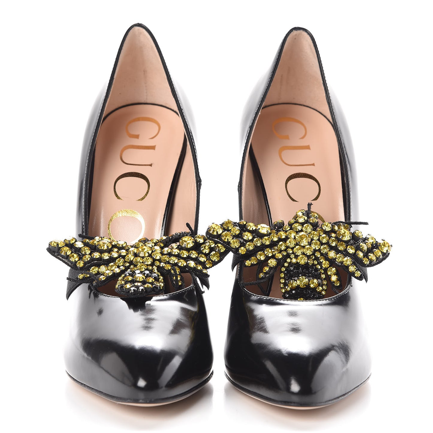 Polished Calfskin Removable Bee Elaisa Platform High Heel Pumps 37 Black