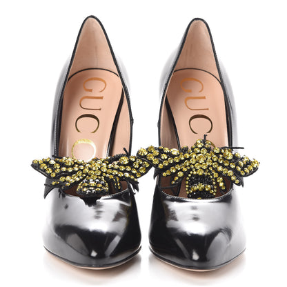 Gucci Polished Calfskin Removable Bee Elaisa Platform High Heel Pumps 37 Black 3 of 12