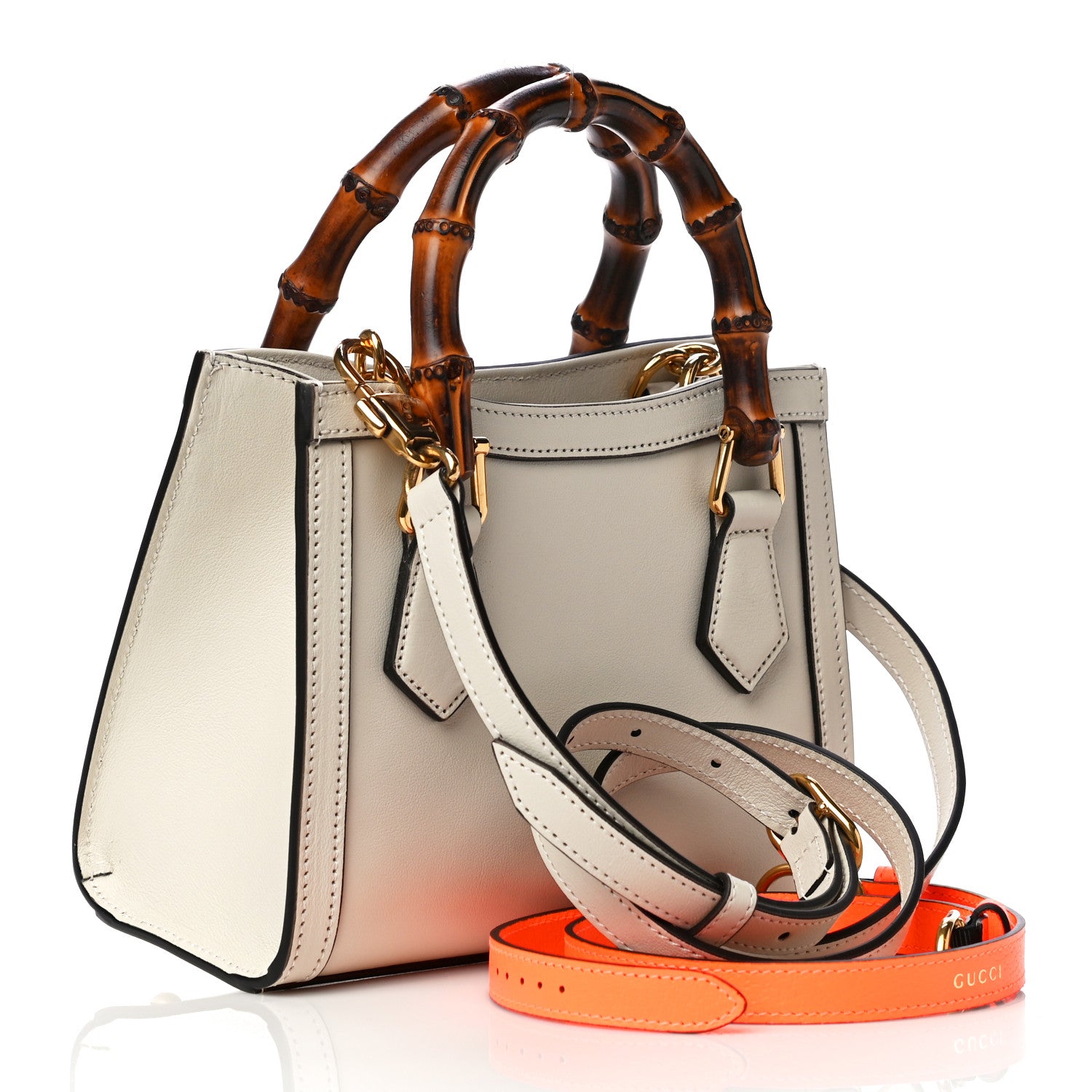 Gucci Wonka Grain Calfskin Mini Diana Tote Bag Mystic White Orange Fluo 3 of 12