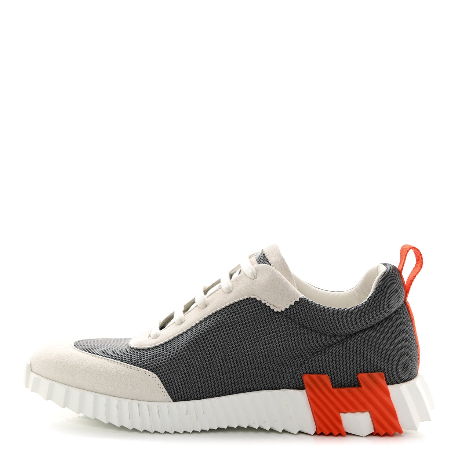 Hermes Technical Canvas Suede Goatskin Bouncing Sneakers 44 Gris Orange 1 of 10