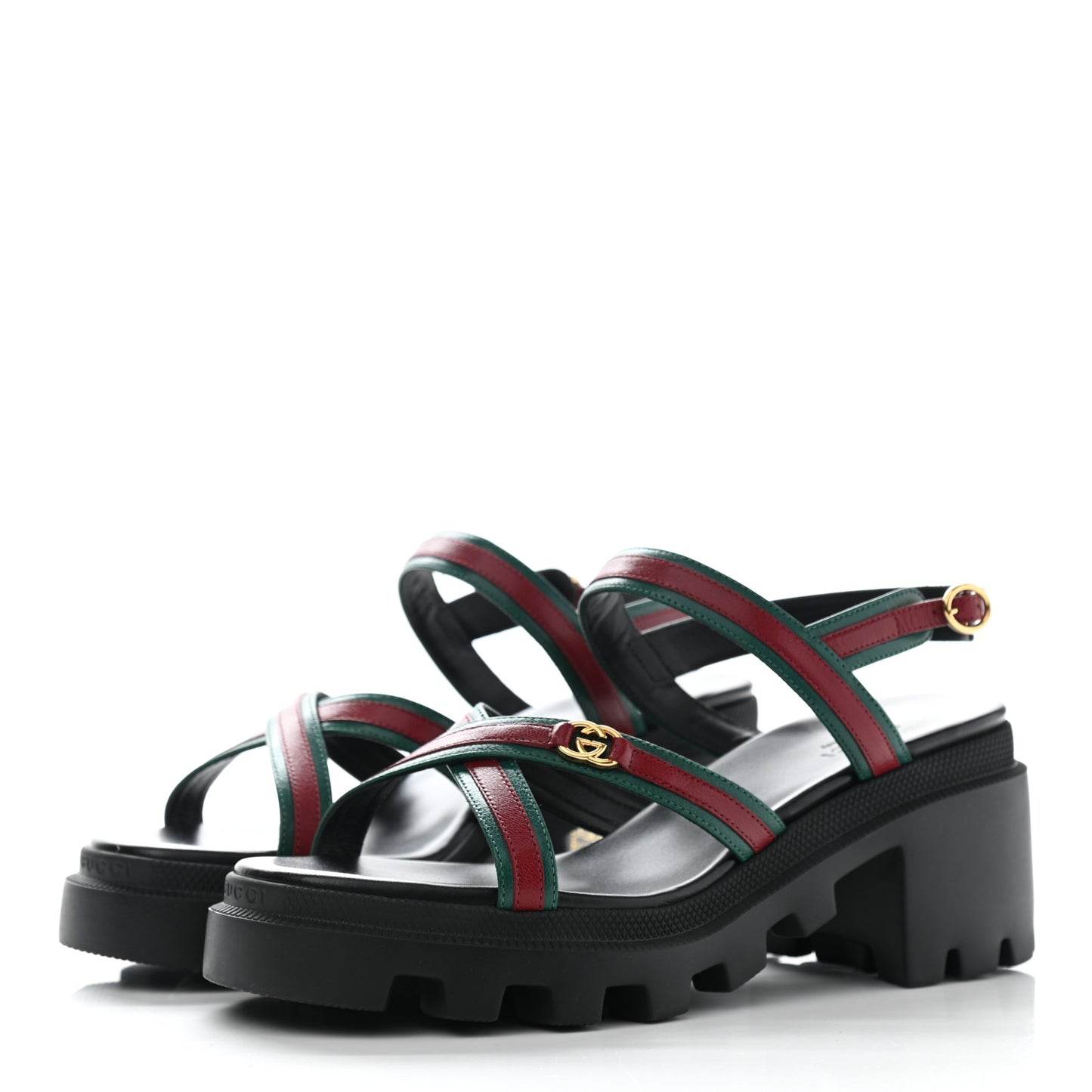 Calfskin Web Lug Sole Sandals 37.5 Black