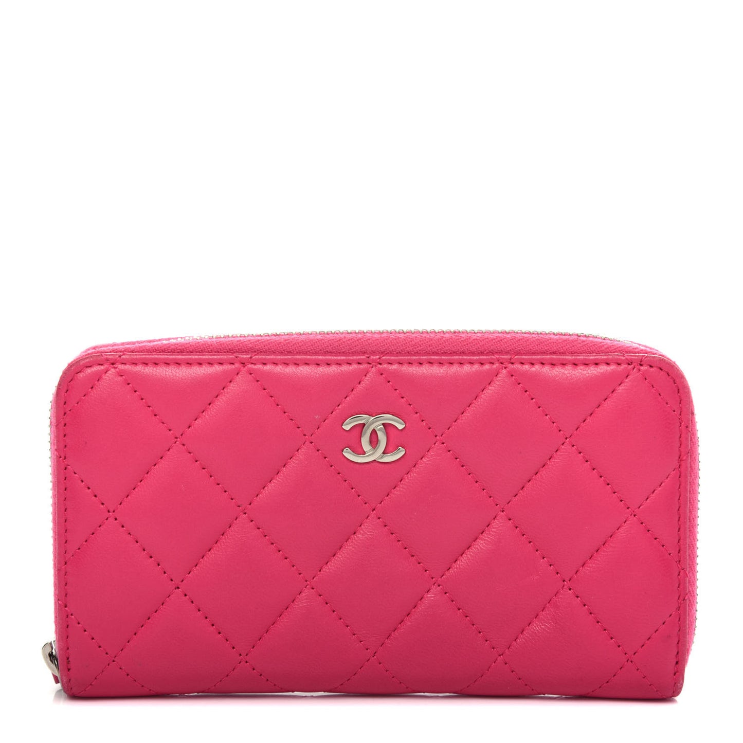 Lambskin Quilted Small Zip Around Wallet Pink