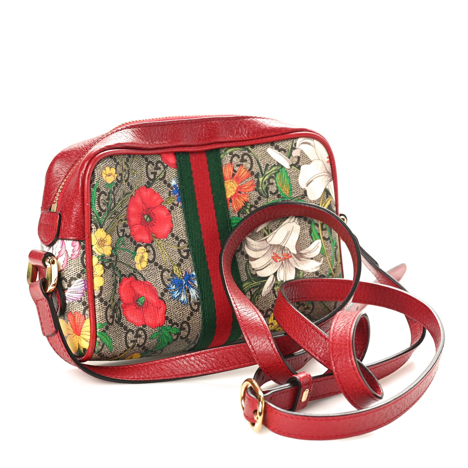 Gucci GG Supreme Monogram Flora Web Mini Ophidia Shoulder Bag Red 3 of 8