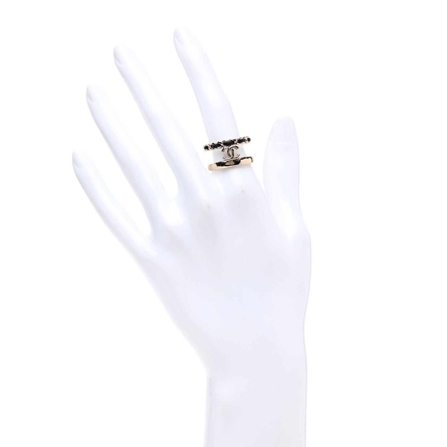 Metal Lambskin CC Ring 52 Gold Black