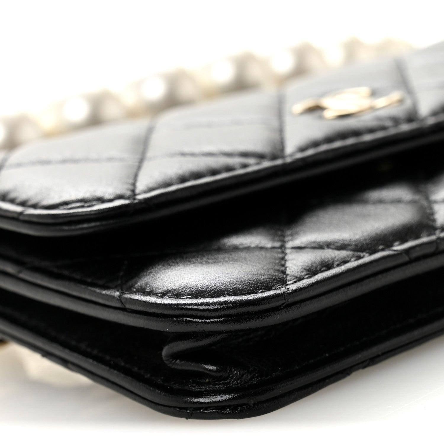 Chanel Calfskin Quilted Maxi Pearls Clutch With Chain Black 10 of 11