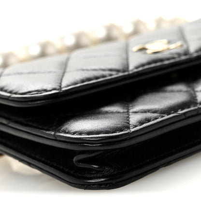 Chanel Calfskin Quilted Maxi Pearls Clutch With Chain Black 10 of 11