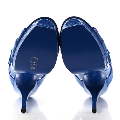 Saint Laurent Calfskin Crocodile Embossed Tribute 105 Platform Sandals 36 Royal Blue 5 of 7