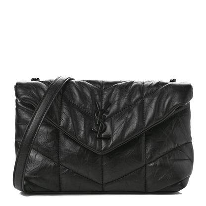 Saint Laurent Quilted Mini Loulou Puffer Monogram Chain Satchel Black 1 of 9