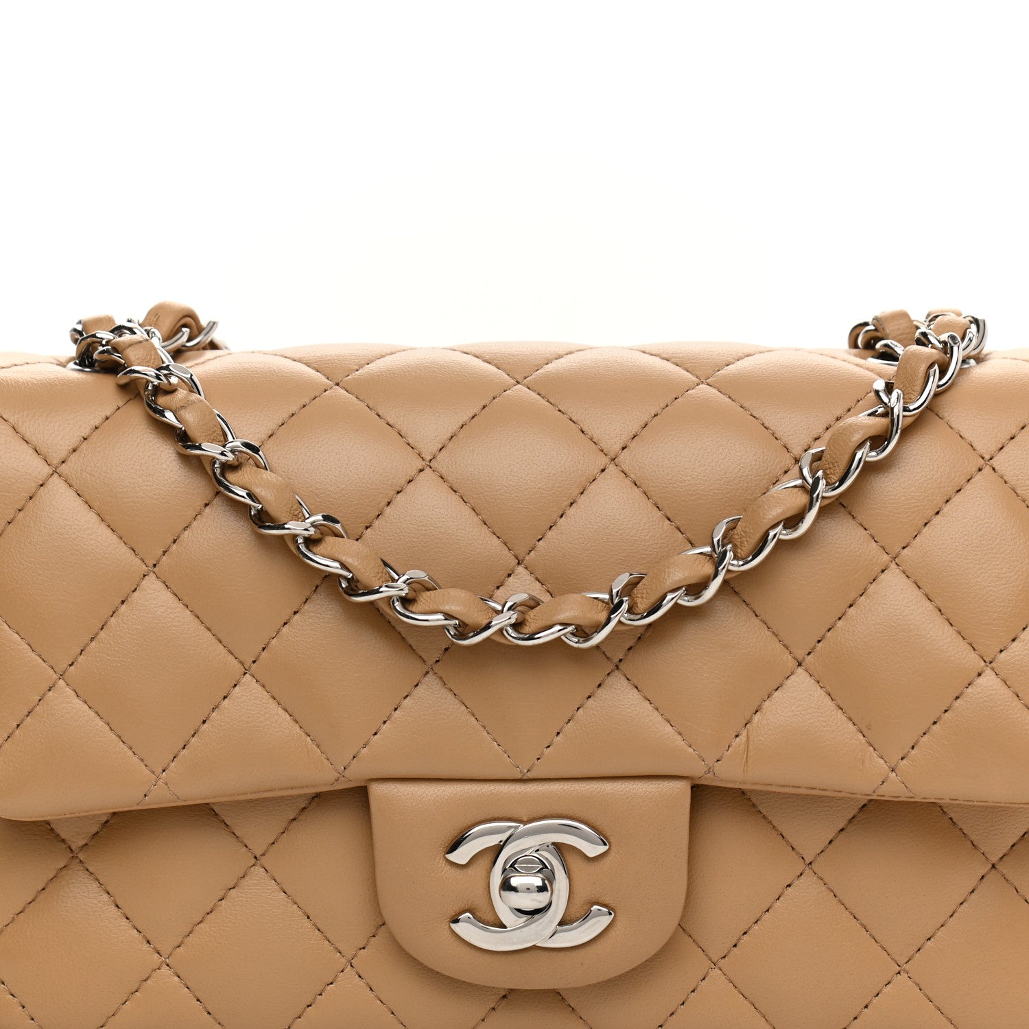 Chanel Lambskin Quilted Mini Rectangular Flap Dark Beige 8 of 10