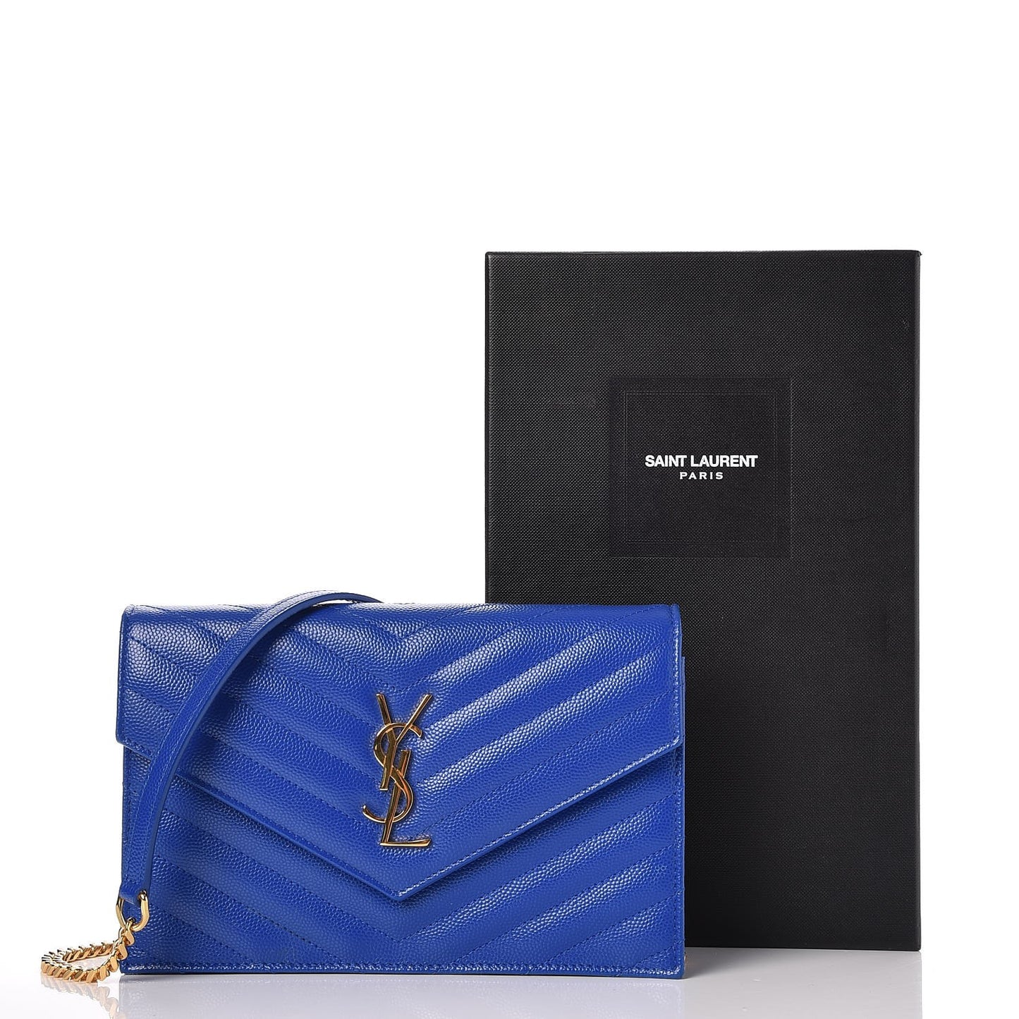 Grain De Poudre Matelasse Chevron Monogram Envelope Chain Wallet Blue Majorelle
