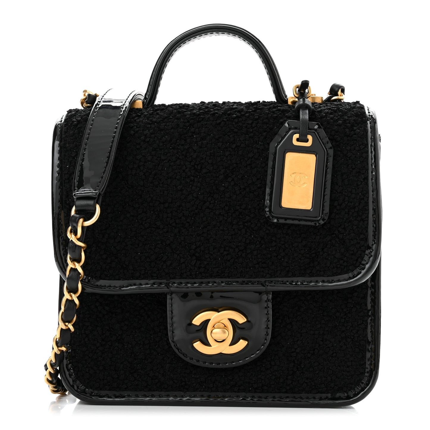 Tweed Patent School Memory Mini Top Handle Flap Black