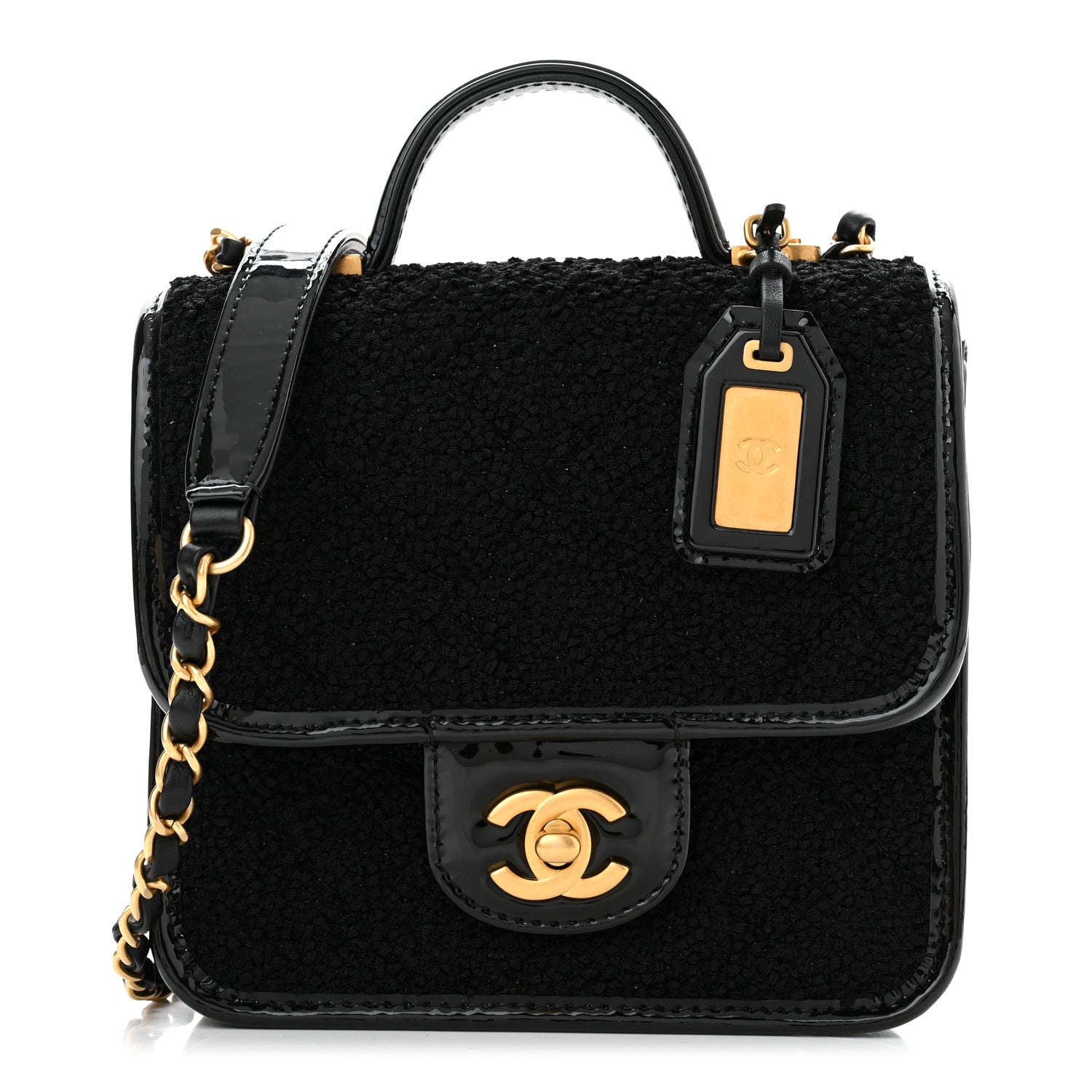 Chanel Tweed Patent School Memory Mini Top Handle Flap Black 1 of 11